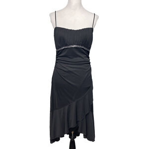 Vtg Ruby Rox Y2K Babydoll Black Dress XL Spaghetti Strap Rhinestone Fairy Goth